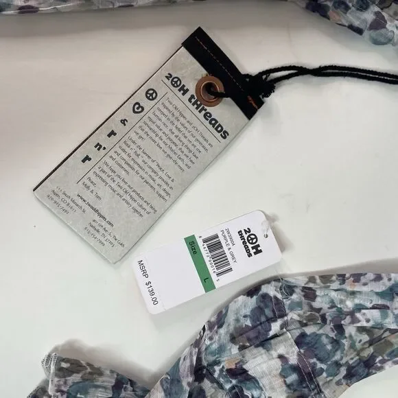 New 2OH Threads Blouse Top, Large, Purple And Grey Floral, 2W39004, Button Up - Picture 5 of 8